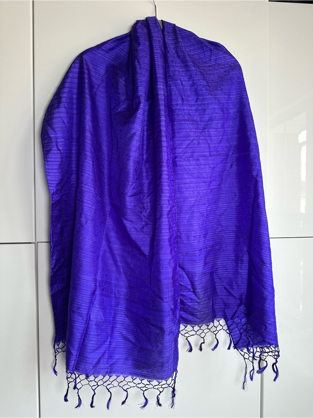 Purple Woven Silk Scarf Wrap Shawl With Fringe
